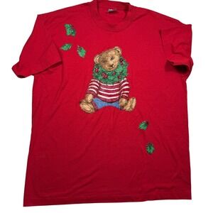 Vintage Best Fruit of the Loom XL Christmas Teddy Bear Graphic T‎ Shirt